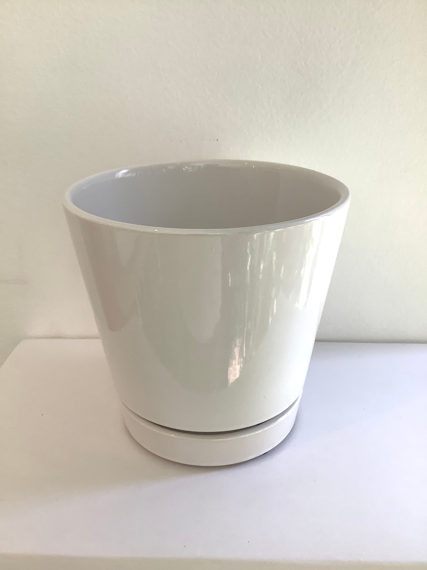 6" Gloss White Ceramic Planter Pot w/ Saucer